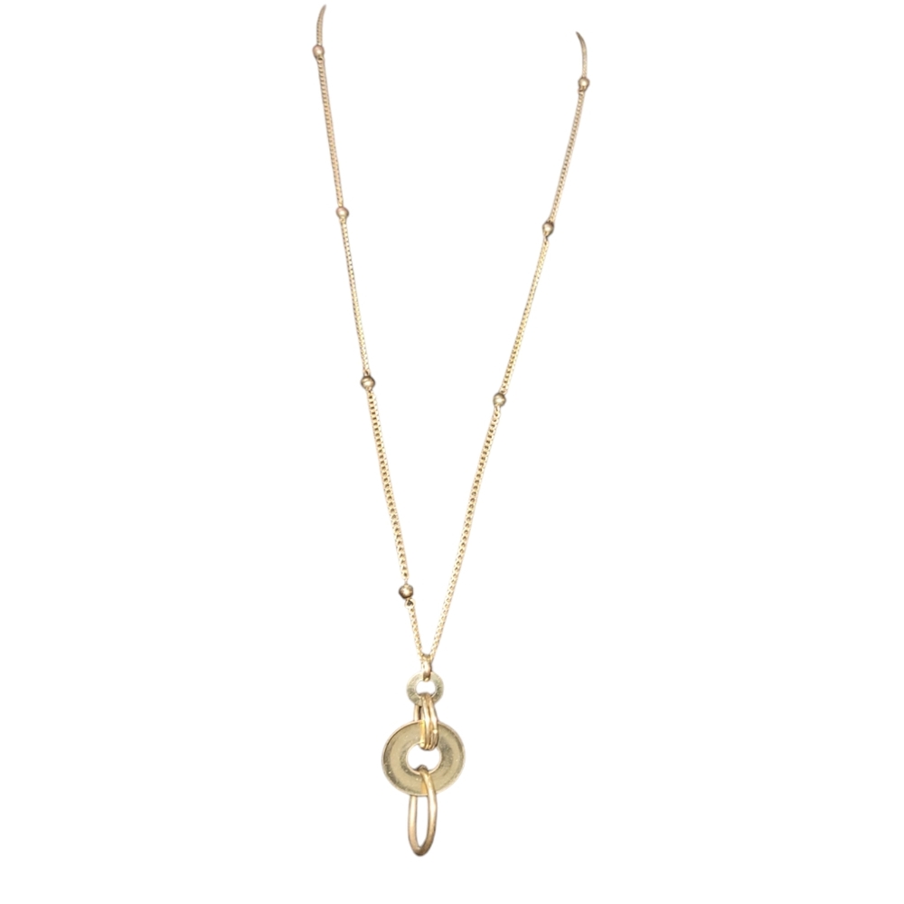 Gold-plated tiered disc and circle pendant necklace with adjustable clasp